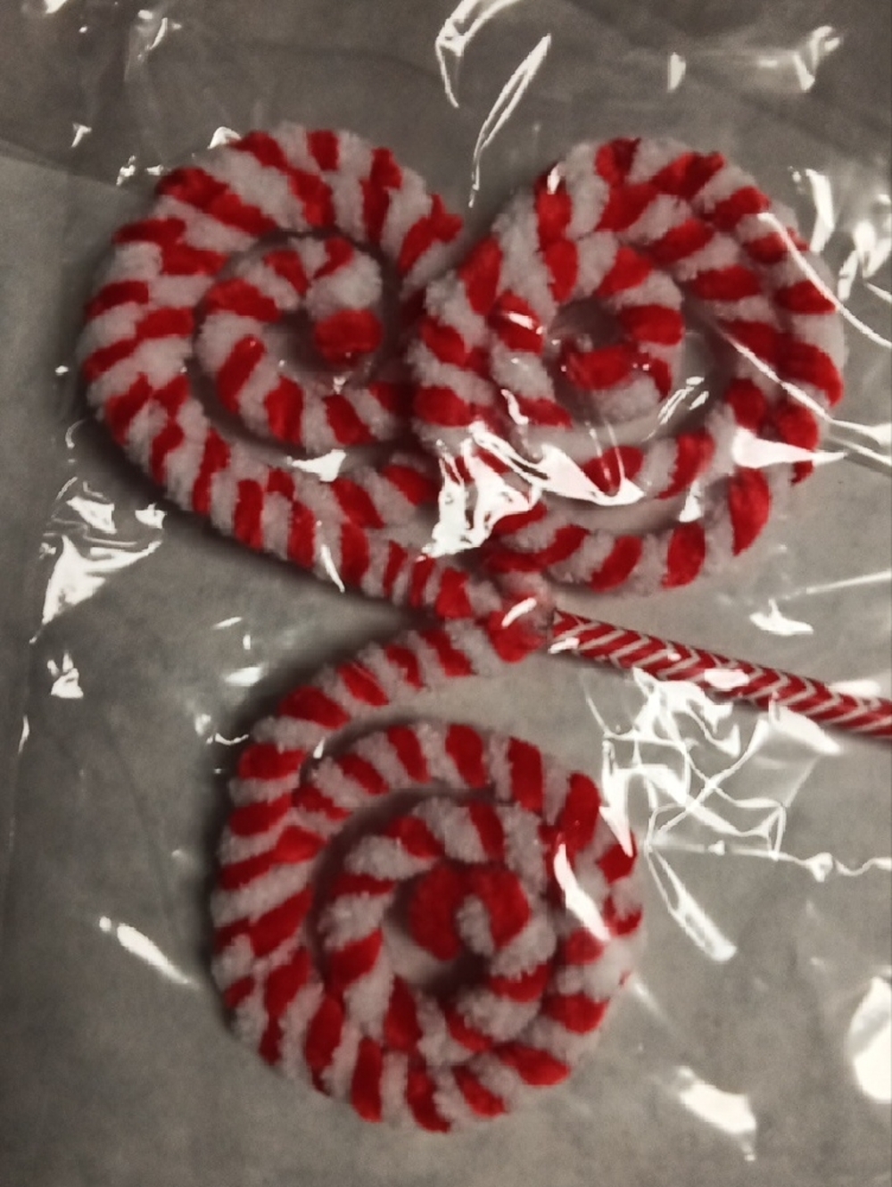 Hand Crafted Red and White Chenille Spiral Lollipop Picks - Festive Party Stems - Picture 5 of 6
